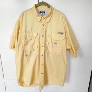 Vintage Columbia PFG Short Sleeve Vented Fishing Shirt‎ Men's Large. Yellow